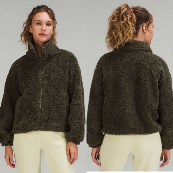 Lululemon Jackets & Blazers - Lululemon Cinchable Fleece Zip Up Teddy Jacket High Collar Dark Olive Women's 6